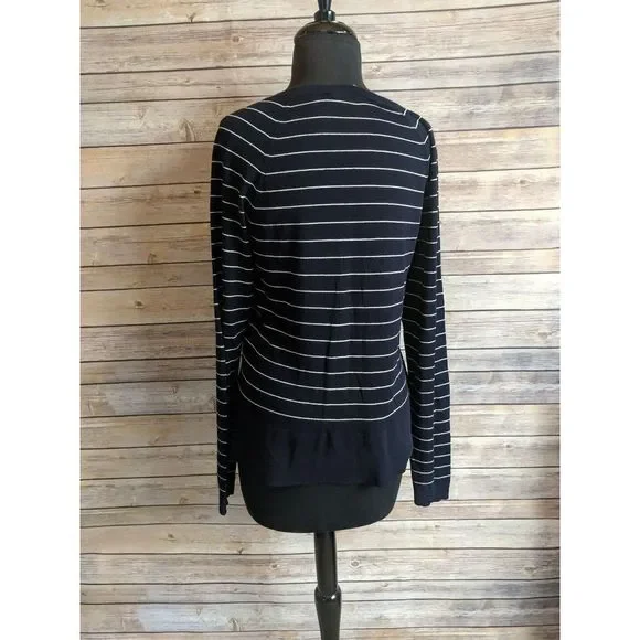 Ann Taylor Loft Navy Blue and White Striped Sweater medium - Picture 2 of 4